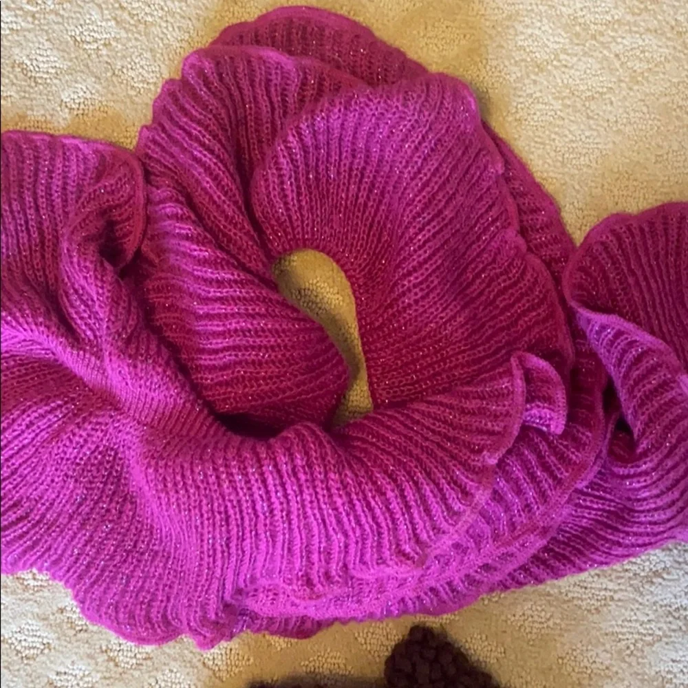 2 scarfs one pink w/ glitter one brown OS